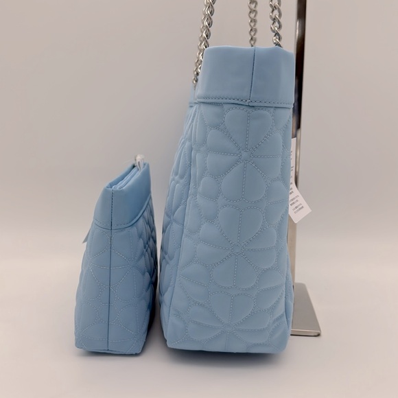 Kate Spade Spade Flower Quilted Fabric Medium Tote & Cosmetic Pouch Montauk Blue - Picture 2 of 16